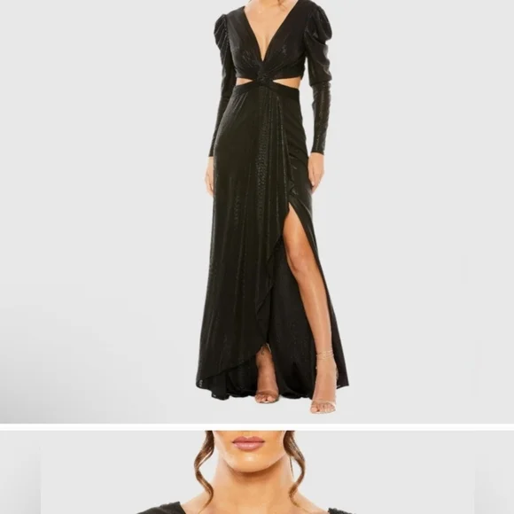 Mac Duggal Black Long Sleeve Wrap Gown